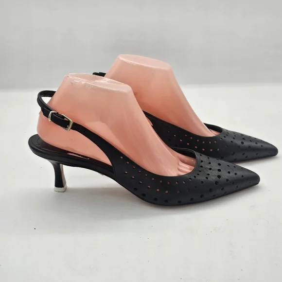 Beautiisoles Flynn Perforated Slingback Heels Women's 10 Black - Picture 2 of 11